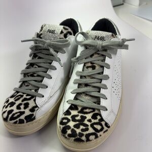 P448 Women's Sneakers - White, Gray, and Leopard Print